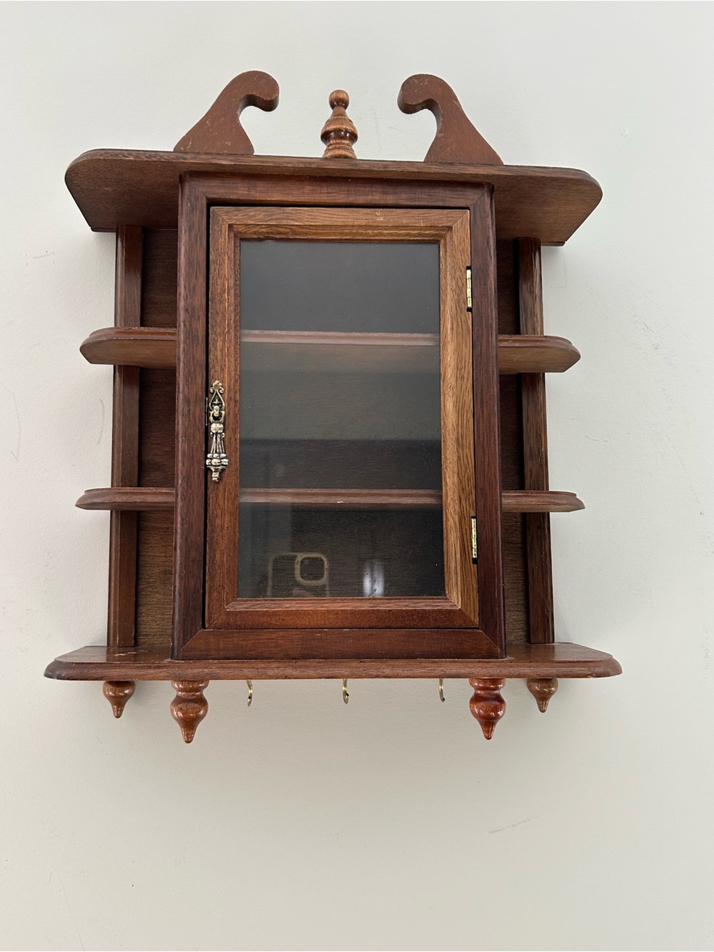 Vintage Cottage Core Wooden Wall Curio Cabinet in Dark Brown
